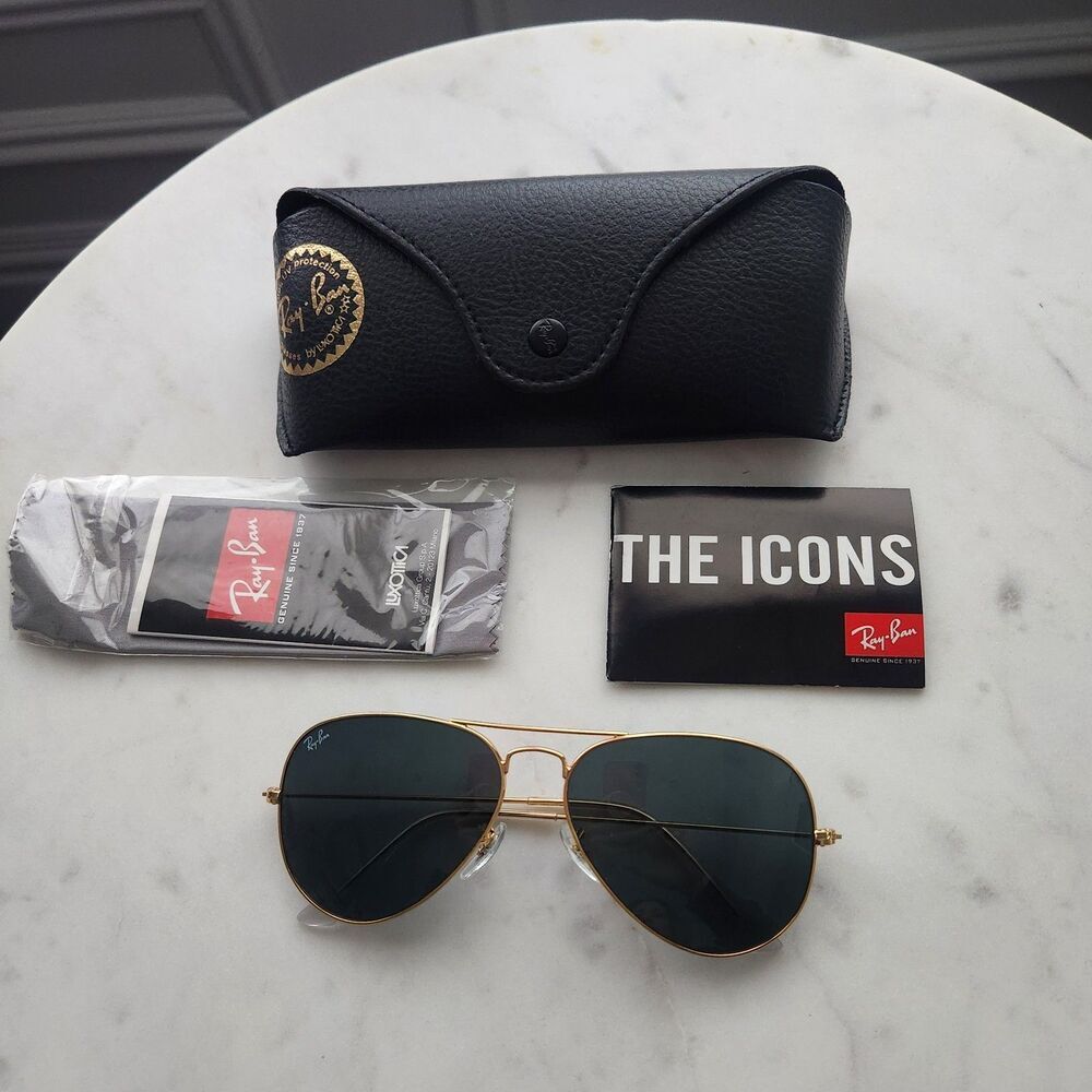NEW Ray-ban RB3025 aviator large metal L0205 58-14 135 3n Arista Gold Green lens